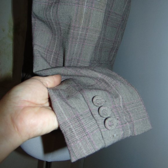 Hillard and Hanson brown beige pink one button women's plaid stretch blazer 4 - Picture 5 of 8